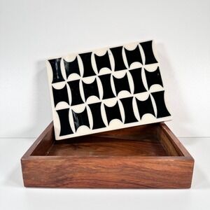 Vintage African Wooden Box Geometric Marquetry Inlay 8x6 Handmade Avant Garde